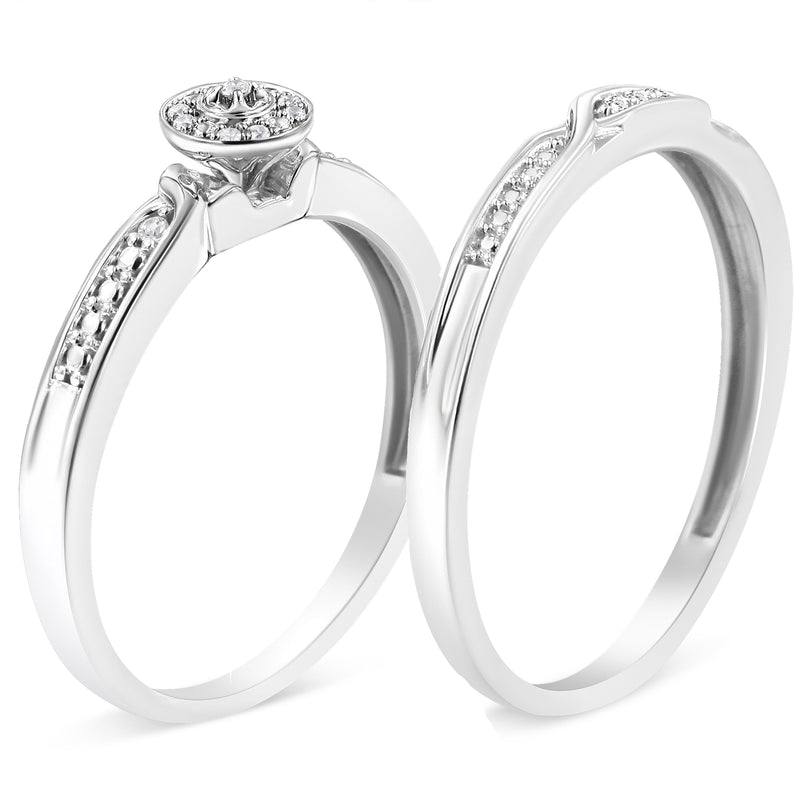 Bids.com .925 Sterling Silver Diamond Accent Frame Twist Shank Bridal Set Ring and Band (I-J Color, I3 Clarity) - Size 7 Rings White Smoke 7 / White.Sterling Silver,9 / White.Sterling Silver,6 / White.Sterling Silver,8 / White.Sterling Silver,5 / White.Sterling Silver,10 / White.Sterling Silver,11 / White.Sterling Silver,12 / White.Sterling Silver