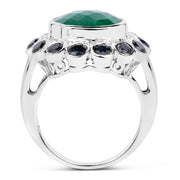 Bids.com 6.88 Carat Dyed Emerald & Blue Sapphire .925 Sterling Silver Ring Rings White Smoke size 6.00,size 7.00,size 8.00,size 9.00,size 10.00,Size 5.00