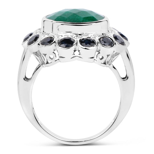 Bids.com 6.88 Carat Dyed Emerald & Blue Sapphire .925 Sterling Silver Ring Rings White Smoke size 6.00,size 7.00,size 8.00,size 9.00,size 10.00,Size 5.00