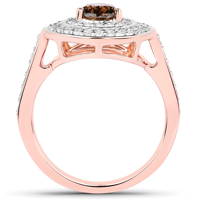 Bids.com 1.64 Carat Genuine Chocolate Brown Diamond and White Diamond 18K Rose Gold Ring Rings White Smoke size 6.00,size 7.00,size 8.00