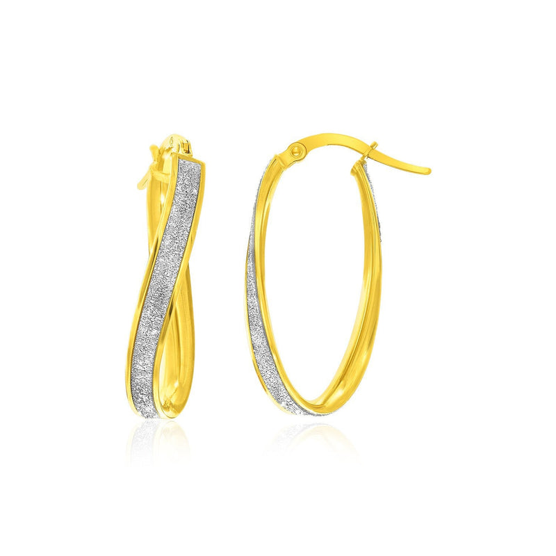 Bids.com 14k Two-Tone Gold Oval Hoop Twist Glittery Earrings Earrings White Smoke Two-Tone Gold