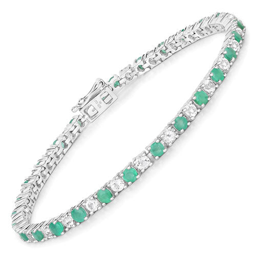 Bids.com 5.77 Carat Genuine Emerald and White Topaz .925 Sterling Silver Bracelet Bracelets White Smoke size 7.50,size 7.00