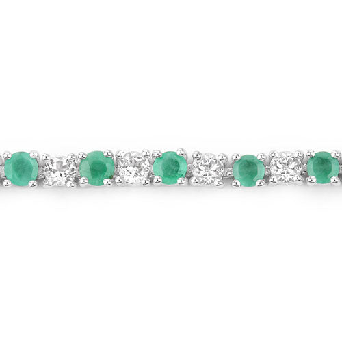Bids.com 5.77 Carat Genuine Emerald and White Topaz .925 Sterling Silver Bracelet Bracelets Light Gray size 7.50,size 7.00