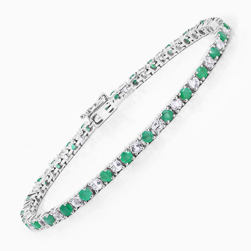 Bids.com 5.77 Carat Genuine Emerald and White Topaz .925 Sterling Silver Bracelet Bracelets White Smoke size 7.50,size 7.00