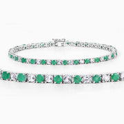 Bids.com 5.77 Carat Genuine Emerald and White Topaz .925 Sterling Silver Bracelet Bracelets White Smoke size 7.50,size 7.00