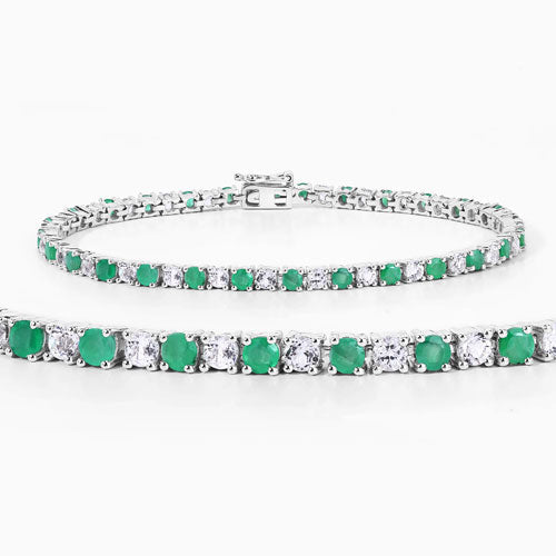 Bids.com 5.77 Carat Genuine Emerald and White Topaz .925 Sterling Silver Bracelet Bracelets White Smoke size 7.50,size 7.00