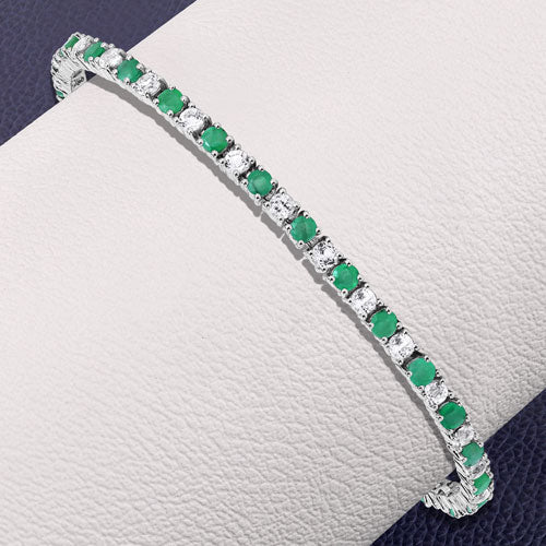 Bids.com 5.77 Carat Genuine Emerald and White Topaz .925 Sterling Silver Bracelet Bracelets Lavender size 7.50,size 7.00