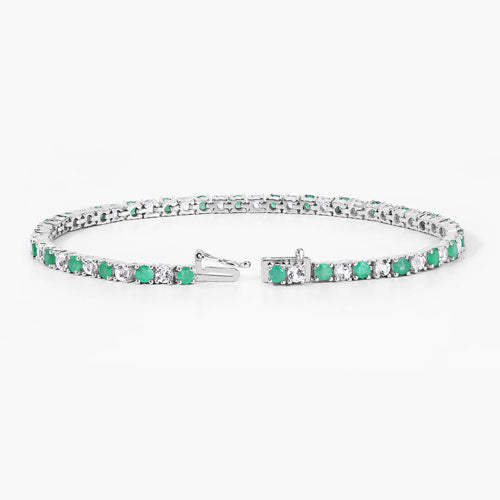 Bids.com 5.77 Carat Genuine Emerald and White Topaz .925 Sterling Silver Bracelet Bracelets White Smoke size 7.50,size 7.00
