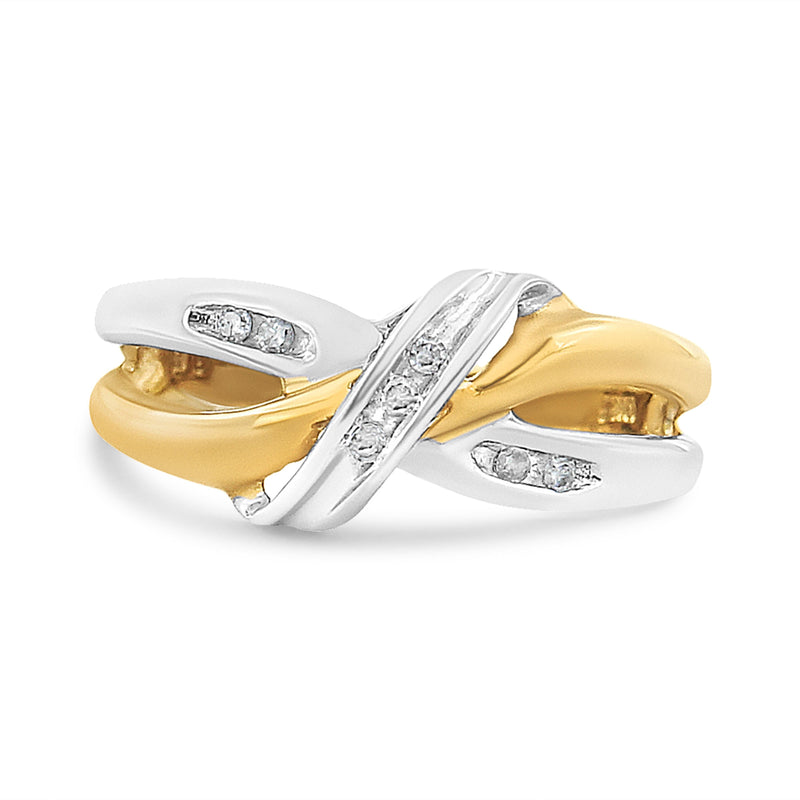 Bids.com 10K Yellow and White Gold 1/20 Cttw Round-Cut Diamond Bypass Ring (I2 Color, I-J Clarity) Rings White Smoke 7 / YellowWhite.Gold