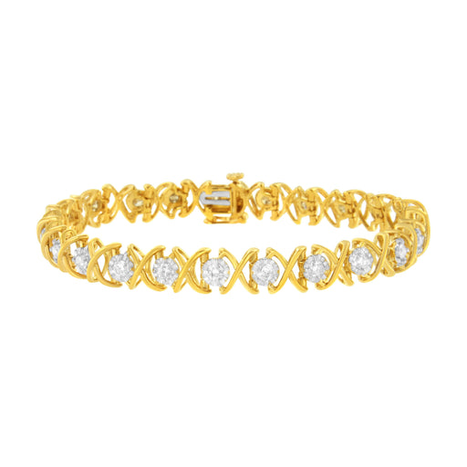 Bids.com 10K Yellow Gold Plated Sterling Silver 2 cttw Diamond "XOXO" Bracelet (J-K Clarity, I1-I2 Color) - Size 7.25" Bracelets White Smoke YellowWhite.Sterling Silver / 7.25