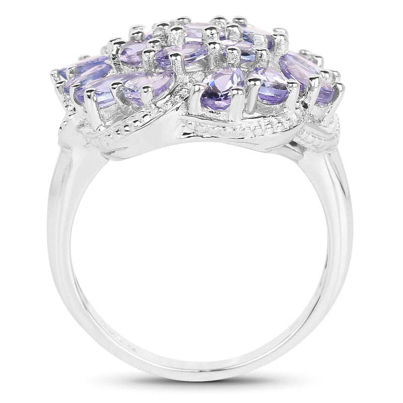 Bids.com 3.35 Carat Genuine Tanzanite .925 Sterling Silver Ring Rings White Smoke size 5.00,size 6.00,size 7.00,size 8.00,size 9.00,size 10.00