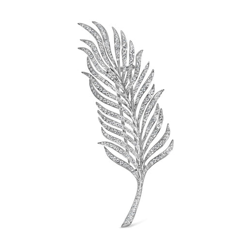 Bids.com 18K White Gold 2 7/8 Cttw Diamond Feather Brooch Pin (G-H Color, VS1-VS2 Clarity) Accessories White Smoke White.Gold / 2.9