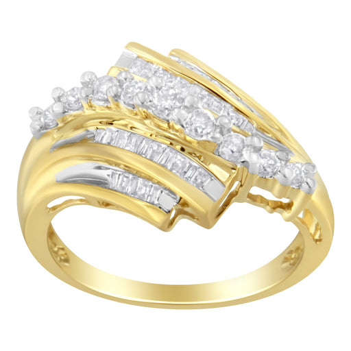 Bids.com 10K Yellow Gold Round and Baguette Diamond-Cut Ring (1/2 Cttw, I-J Color, I1-I2 Clarity) - Size 7 Rings White Smoke 7 / Yellow.Gold,9.5 / Yellow.Gold,9 / Yellow.Gold,8.75 / Yellow.Gold,7.5 / Yellow.Gold,7.25 / Yellow.Gold