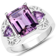 Bids.com 4.30 Carat Genuine Amethyst .925 Sterling Silver Ring Rings White Smoke size 6.00,size 7.00,size 8.00,size 9.00