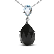 Bids.com 18K White Gold Diamond Accent and Pear Cut Sky Blue Topaz and Pear Cut Black Onyx Dangle Drop 18" Pendant Necklace (G-H Color, SI1-SI2 Clarity) Necklaces White Smoke White.Gold / 18