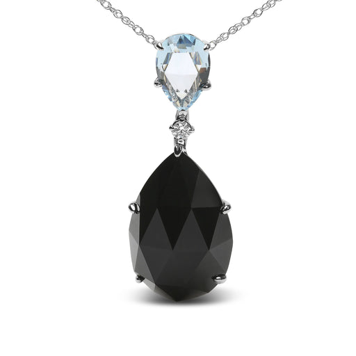 Bids.com 18K White Gold Diamond Accent and Pear Cut Sky Blue Topaz and Pear Cut Black Onyx Dangle Drop 18" Pendant Necklace (G-H Color, SI1-SI2 Clarity) Necklaces White Smoke White.Gold / 18