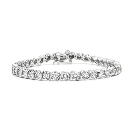 Bids.com 14K Rose Gold Plated .925 Sterling Silver 1/4 Cttw Diamond Round Miracle Plate and "S" Link Tennis Bracelet (I-J Color, I2- I3 Clarity) - 7" Bracelets White Smoke Rose.Sterling Silver / 7,White.Sterling Silver / 7,Yellow.Sterling Silver / 7