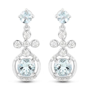 Bids.com 4.42 Carat Genuine Aquamarine and White Zircon .925 Sterling Silver Earrings Earrings White Smoke