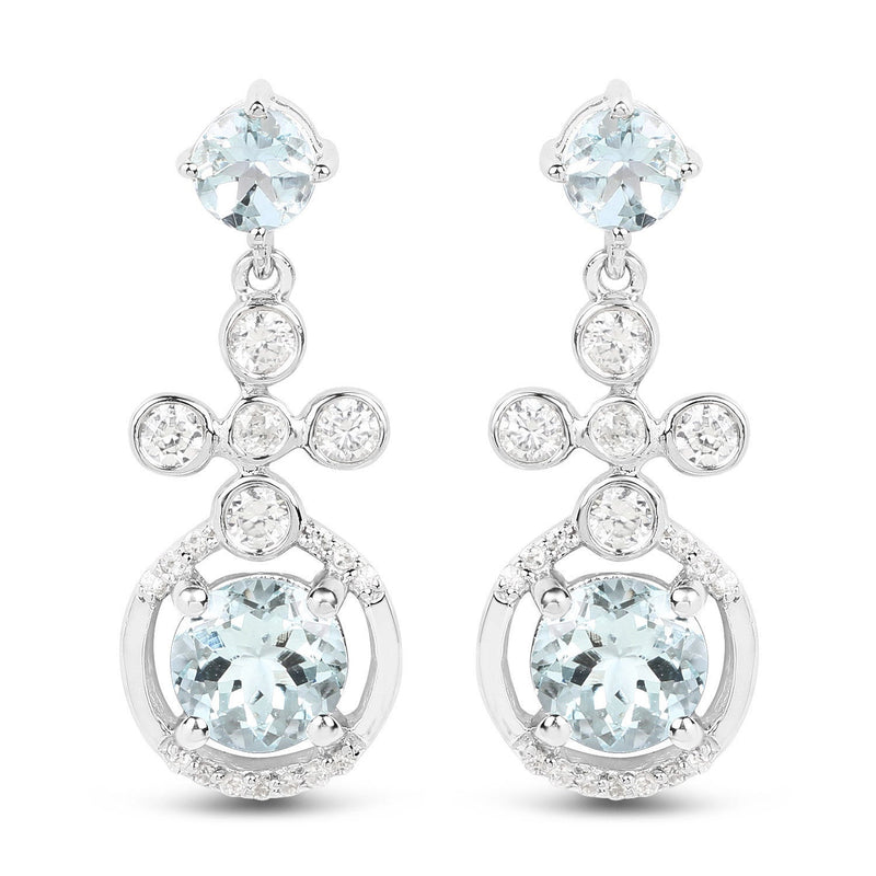 Bids.com 4.42 Carat Genuine Aquamarine and White Zircon .925 Sterling Silver Earrings Earrings White Smoke