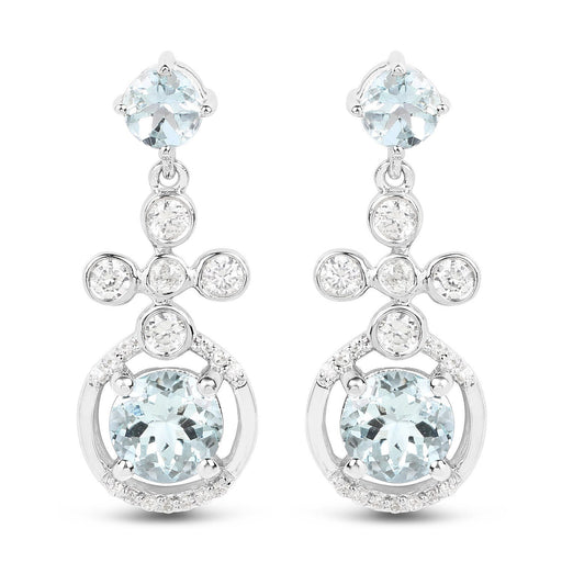 Bids.com 4.42 Carat Genuine Aquamarine and White Zircon .925 Sterling Silver Earrings Earrings White Smoke