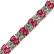 Bids.com 14K Yellow Gold Plated 18.32 Carat Genuine Glass Filled Ruby & White Diamond .925 Sterling Silver Bracelet Bracelets White Smoke size 7.50