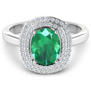 Bids.com 1.97 Carat Genuine Zambian Emerald  and White Diamond 14K White Gold Ring Rings White Smoke size 6.00,size 7.00,size 8.00,size 9.00