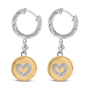 Bids.com 18K Yellow Gold Plated .925 Sterling Silver 1/8 Cttw Diamond Heart Medallion Drop and Dangle Earring (I-J Color, SI1-SI2 Clarity) Earrings White Smoke YellowWhite.Sterling Silver / 0.13