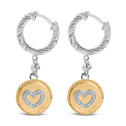 Bids.com 18K Yellow Gold Plated .925 Sterling Silver 1/8 Cttw Diamond Heart Medallion Drop and Dangle Earring (I-J Color, SI1-SI2 Clarity) Earrings White Smoke YellowWhite.Sterling Silver / 0.13