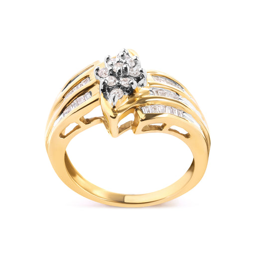 Bids.com 10K Yellow Gold 1/2 Cttw Round And Baguette-cut Diamond Cluster Head and Channel Set Shank Ring (H-I Color, I1-I2 Clarity) - Ring Size 7 Rings White Smoke 7 / Yellow.Gold