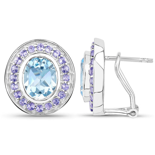 Bids.com 6.30 Carat Genuine Blue Topaz and Tanzanite .925 Sterling Silver Earrings Earrings White Smoke