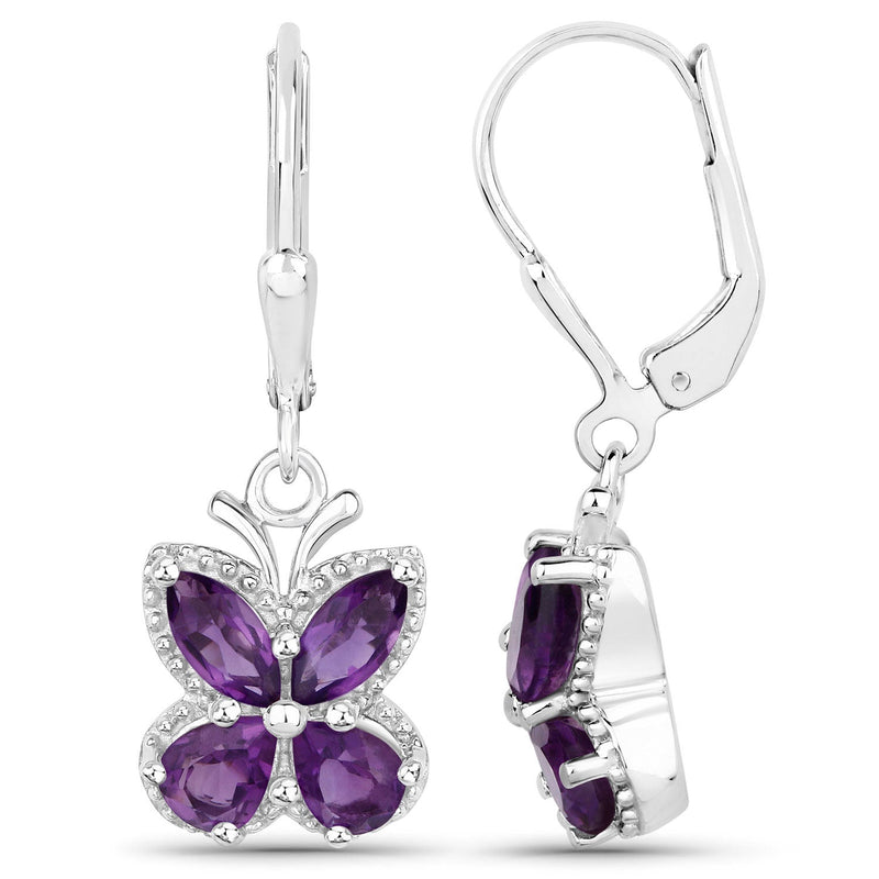 Bids.com 2.12 Carat Genuine Amethyst .925 Sterling Silver Earrings Earrings White Smoke