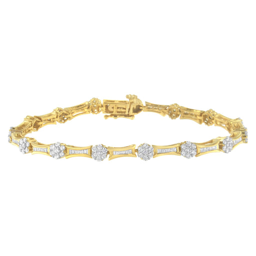Bids.com 10K Yellow and White Gold 2.00 cttw Round and Baguette-Cut Diamond Link Bracelet (I-J Color, I2-I3 Clarity) - Size 7.25" Bracelets White Smoke YellowWhite.Gold / 7.25