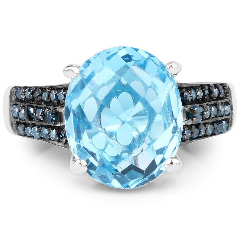 Bids.com 5.51 Carat Genuine Baby Swiss Blue Topaz and Blue Diamond .925 Sterling Silver Ring Rings White Smoke size 6.00,size 7.00,size 8.00,size 9.00