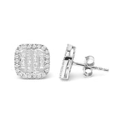Bids.com 10K White Gold Invisible Set 1/2 Cttw Diamond Composite and Halo Stud Earrings (H-I Color, I1-I2 Clarity) Earrings White Smoke White.Gold / 0.54
