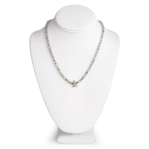 Bids.com 29.48 Carat Genuine Blue Topaz and Peridot .925 Sterling Silver Necklace Necklaces White Smoke