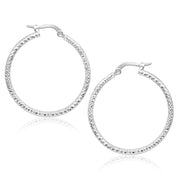 Bids.com 14k White Gold Tube Textured Round Hoop Earrings Earrings White Smoke White Gold