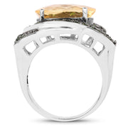 Bids.com 6.11 Carat Genuine Citrine and Chrome Diopside .925 Sterling Silver Ring Rings White Smoke size 6.00,size 5.00,size 7.00,size 8.00,size 9.00
