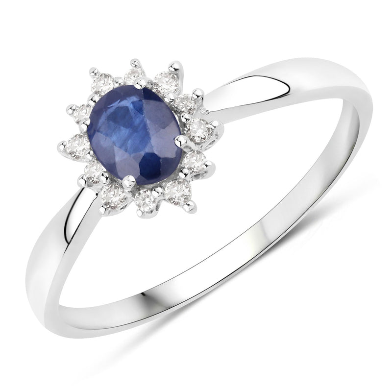 Bids.com 0.44 Carat Genuine Blue Sapphire and White Diamond 14K White Gold Ring Rings White Smoke size 5.00,size 6.00,size 7.00,size 8.00,size 9.00,size 6.50