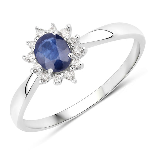 Bids.com 0.44 Carat Genuine Blue Sapphire and White Diamond 14K White Gold Ring Rings White Smoke size 5.00,size 6.00,size 7.00,size 8.00,size 9.00,size 6.50