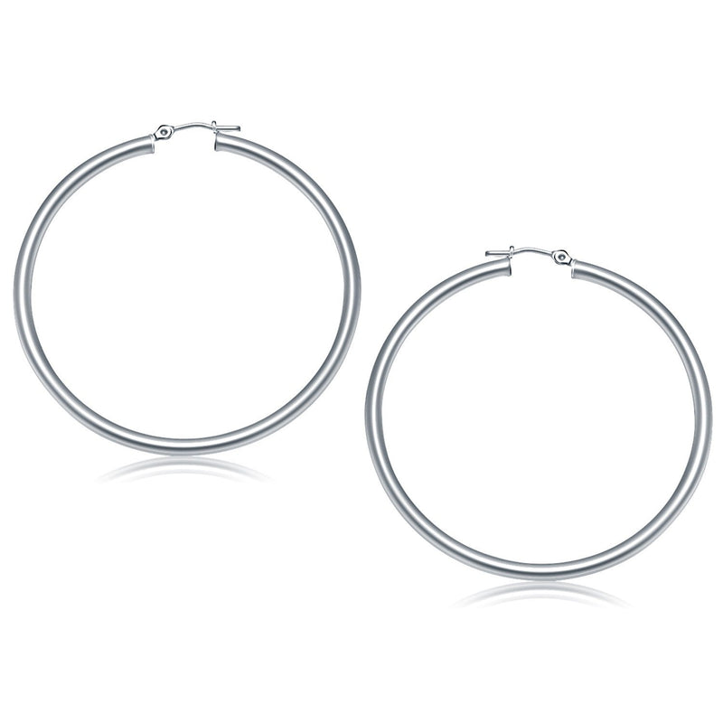 Bids.com 14k White Gold Polished Hoop Earrings (50 mm) Earrings White Smoke White Gold