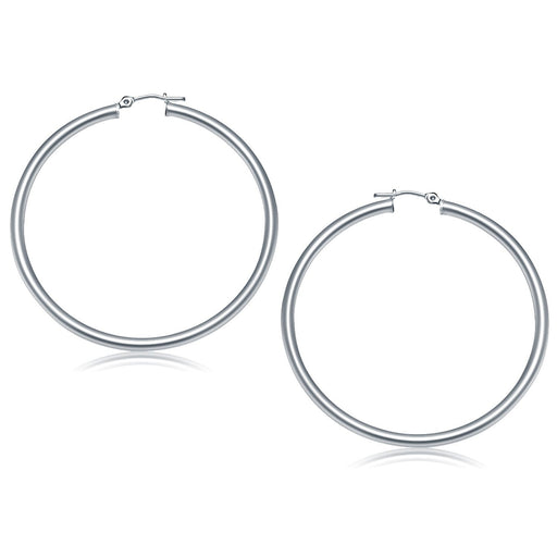 Bids.com 14k White Gold Polished Hoop Earrings (50 mm) Earrings White Smoke White Gold