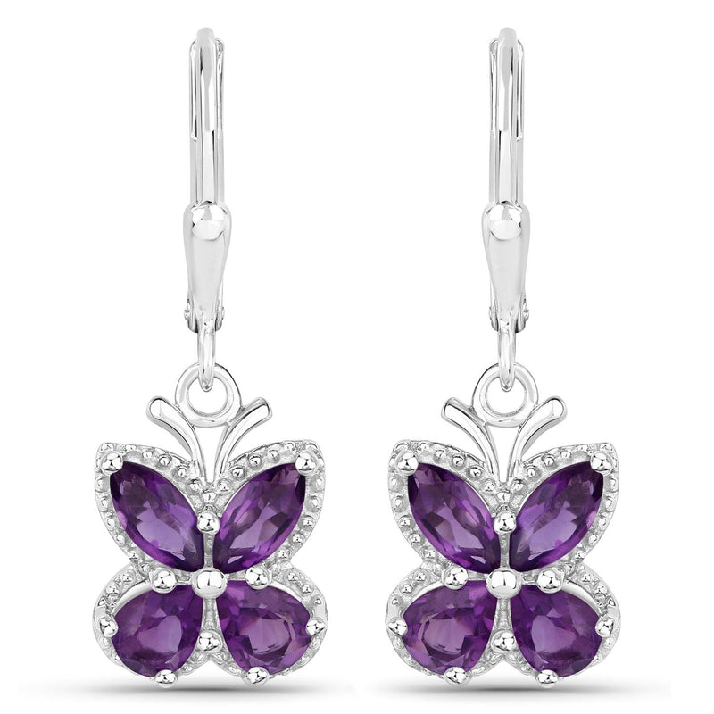 Bids.com 2.12 Carat Genuine Amethyst .925 Sterling Silver Earrings Earrings White Smoke