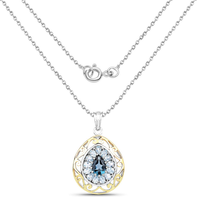 Bids.com 18K Yellow Gold Plated 4.44 Carat Genuine London Blue Topaz and Blue Topaz .925 Sterling Silver Pendant Pendants White Smoke