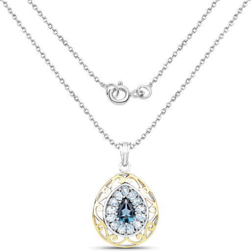 Bids.com 18K Yellow Gold Plated 4.44 Carat Genuine London Blue Topaz and Blue Topaz .925 Sterling Silver Pendant Pendants White Smoke