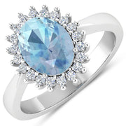 Bids.com 1.24 Carat Genuine Aquamarine and White Diamond 14K White Gold Ring Rings White Smoke size 6.00,size 7.00,size 8.00,size 9.00