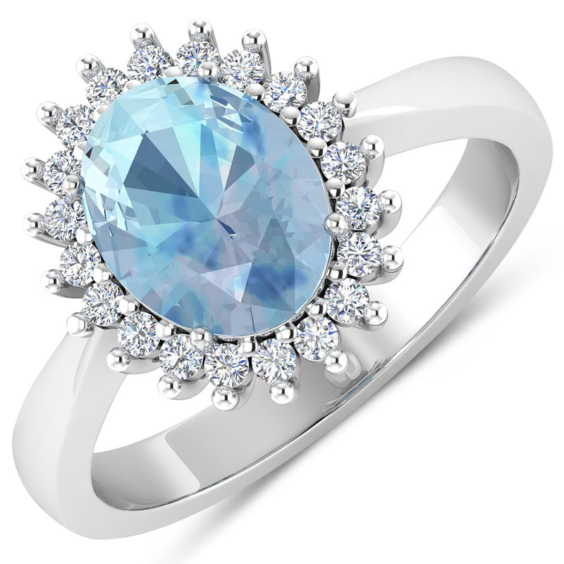 Bids.com 1.24 Carat Genuine Aquamarine and White Diamond 14K White Gold Ring Rings White Smoke size 6.00,size 7.00,size 8.00,size 9.00