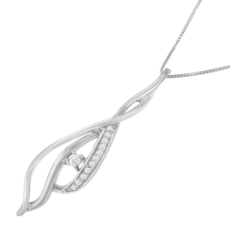 Bids.com Espira 10K White Gold Round Diamond Accented Open Cascade Twist 18" Pendant Necklace (1/10 Cttw, J-K Color, I1-I2 Clarity) Necklaces White Smoke White.Gold / 18