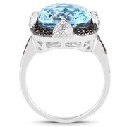 Bids.com 8.29 Carat Genuine Swiss Blue Topaz, Black Diamond & White Diamond .925 Sterling Silver Ring Rings White Smoke size 6.00,size 7.00,size 8.00,size 9.00,size 5.00,size 10.00