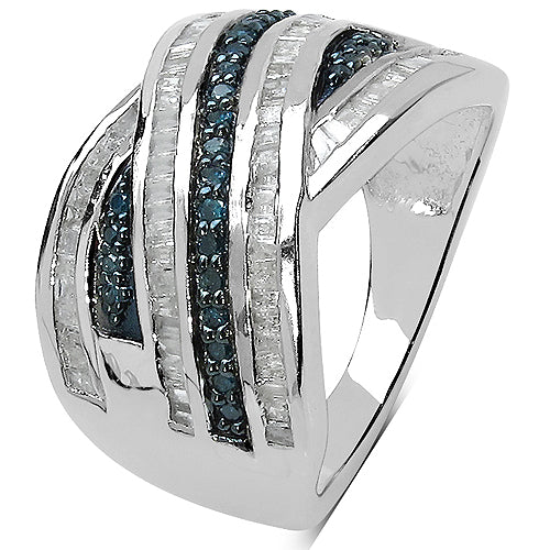 Bids.com 1.02 Carat Genuine Blue Diamond & White Diamond .925 Sterling Silver Ring Rings White Smoke size 8.00,size 6.00,size 7.00,size 9.00