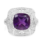 Bids.com 4.35 Carat Genuine Amethyst .925 Sterling Silver Ring Rings White Smoke size 6.00,size 7.00,size 8.00,size 9.00,size 5.00,size 10.00